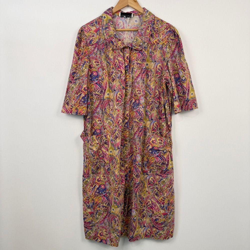 Vintage Models Coat Paisley Snap Front Robe Housecoat Womens XL Grannycore